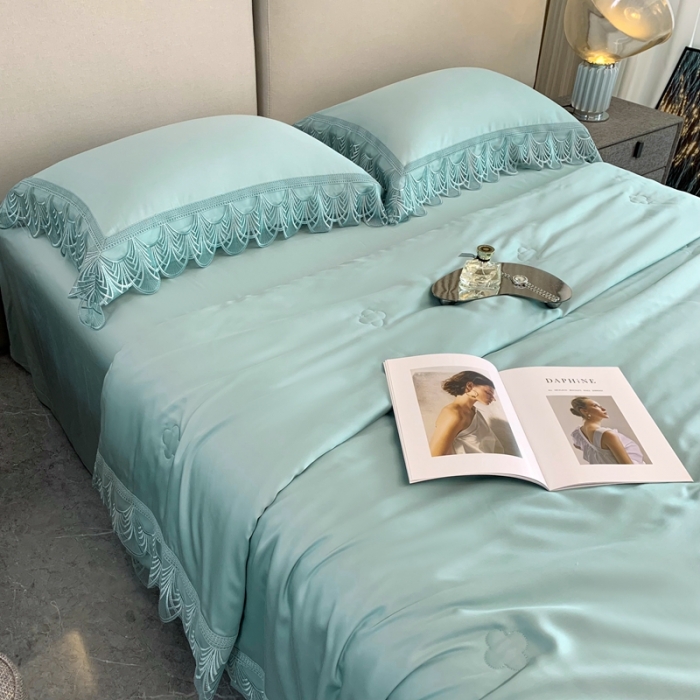 91家纺网 家纺一手货源 找家纺 榻尚2023新款80S高端天丝夏被四件套悦涟漪绿 会员-20