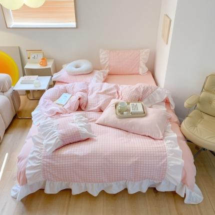 91家纺网 家纺一手货源 找家纺 嗨购家纺 2022新款13372喷气全棉四件套-初恋初恋粉