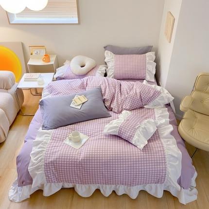 91家纺网 家纺一手货源 找家纺 嗨购家纺 2022新款13372喷气全棉四件套-初恋初恋紫