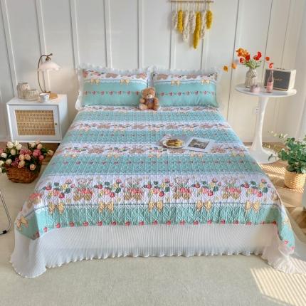 91家纺网 家纺一手货源 找家纺 星尚 2022新款全棉夹棉床盖仙女系四件套 萌萌小熊