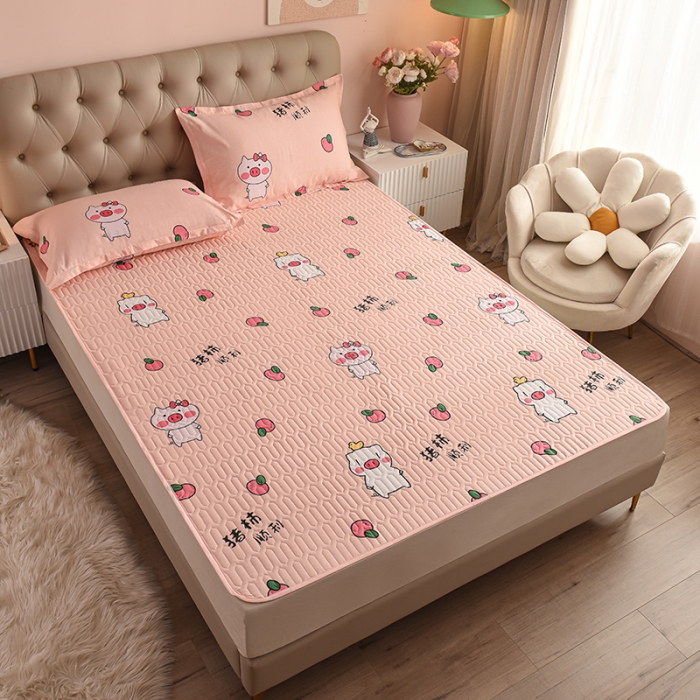 91家纺网 家纺一手货源 找家纺 床笠人家 2021新款全棉夹棉防水床护垫 猪柿顺利