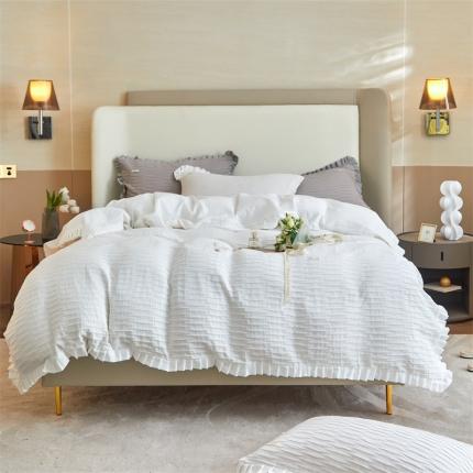 91家纺网 家纺一手货源 找家纺 2023直播爆款水洗棉四件套水波纹系列蓦然-水波纹纯白