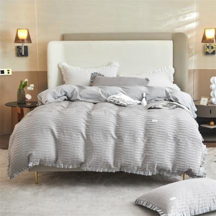 91家纺网 家纺一手货源 找家纺 2023名品优仓直播爆款水洗棉四件套水波纹系列蓦然水波纹蒂灰