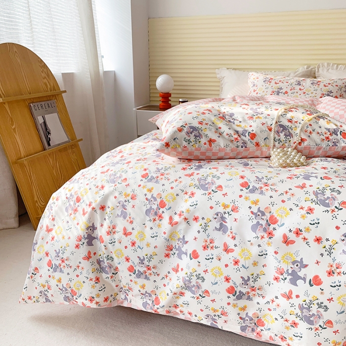 91家纺网 家纺一手货源 找家纺 怡家居 2022春季新款全棉四件套第五批 彩色小兔