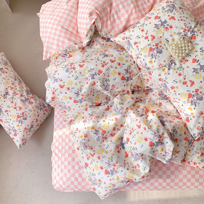 91家纺网 家纺一手货源 找家纺 怡家居 2022春季新款全棉四件套第五批 彩色小兔