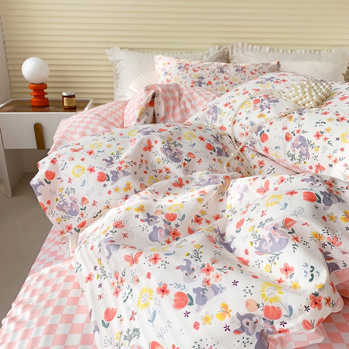 91家纺网 家纺一手货源 找家纺 怡家居 2022春季新款全棉四件套第五批 彩色小兔