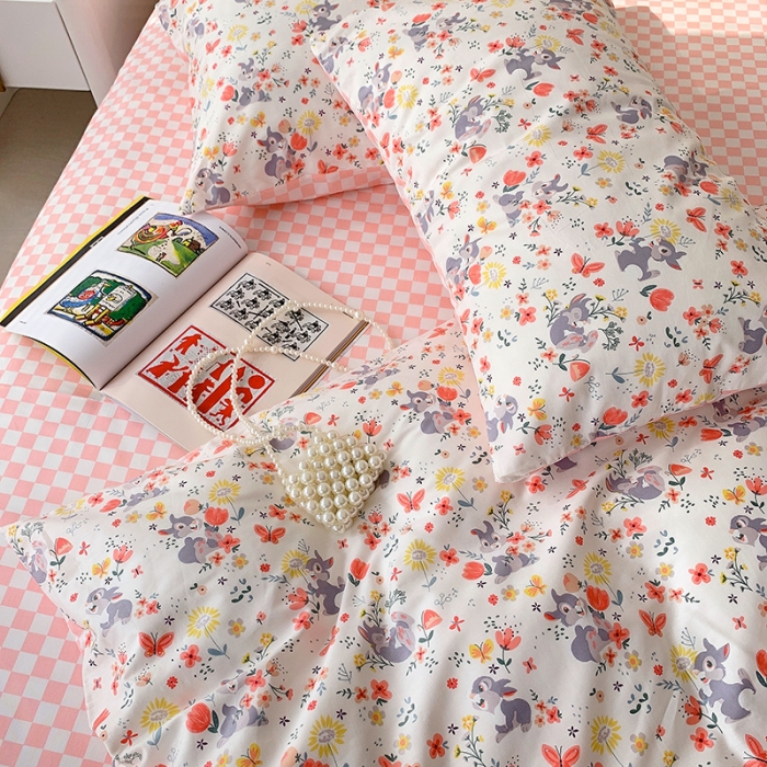 91家纺网 家纺一手货源 找家纺 怡家居 2022春季新款全棉四件套第五批 彩色小兔