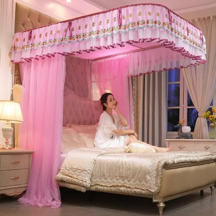 91家纺网 家纺一手货源 找家纺 迪凡保罗 2022新款A35广东拉绳土豪金手动导轨蚊帐粉红色