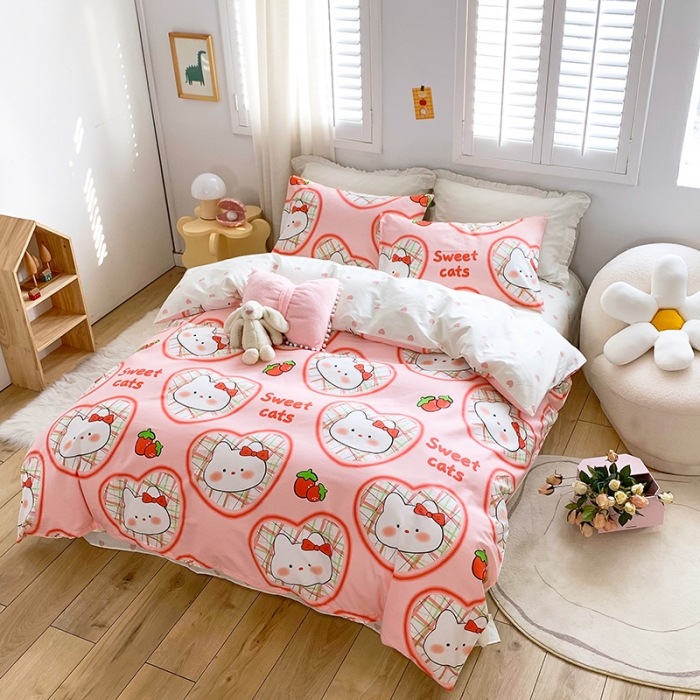 91家纺网 家纺一手货源 找家纺 怡家居 2022春季新款全棉四件套第五批 可爱猫咪