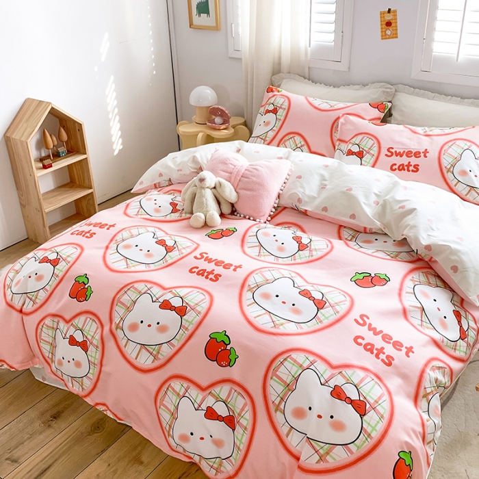 91家纺网 家纺一手货源 找家纺 怡家居 2022春季新款全棉四件套第五批 可爱猫咪