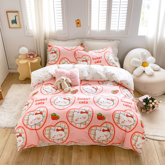 91家纺网 家纺一手货源 找家纺 怡家居 2022春季新款全棉四件套第五批 可爱猫咪