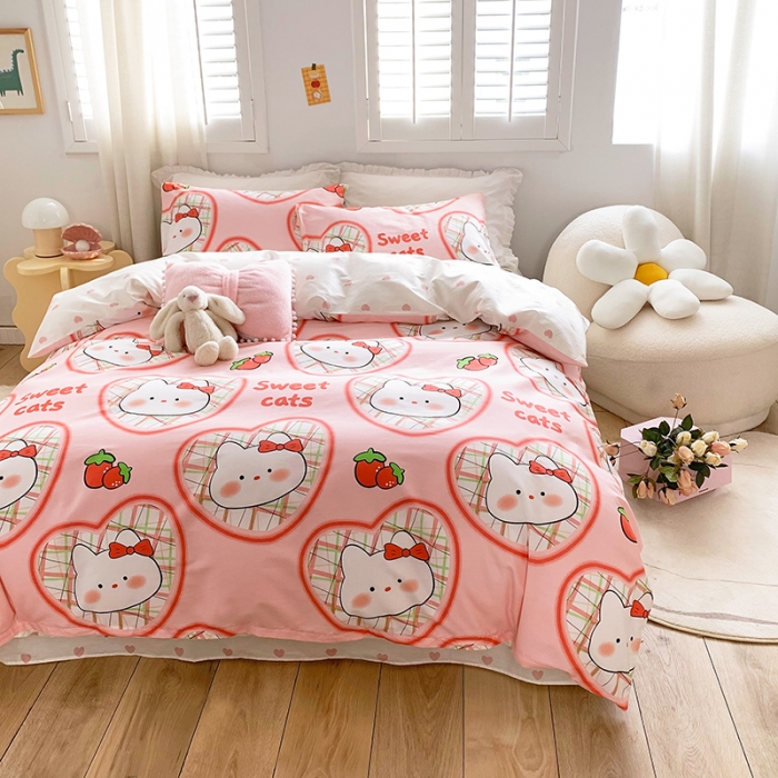 91家纺网 家纺一手货源 找家纺 怡家居 2022春季新款全棉四件套第五批 可爱猫咪