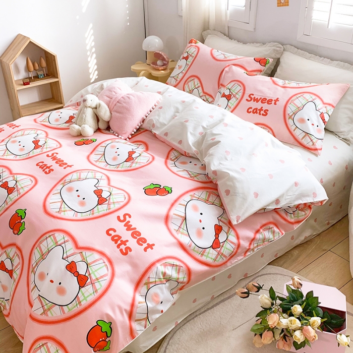 91家纺网 家纺一手货源 找家纺 怡家居 2022春季新款全棉四件套第五批 可爱猫咪