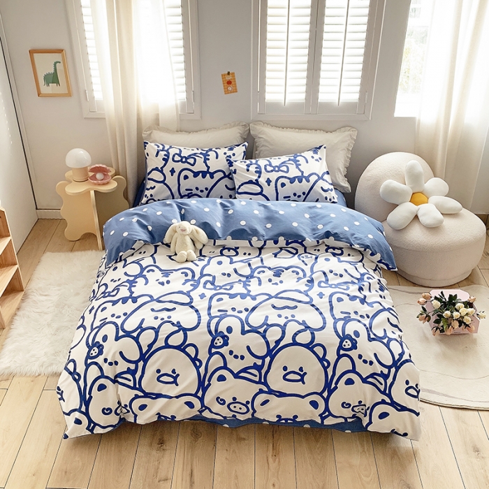 91家纺网 家纺一手货源 找家纺 怡家居 2022春季新款全棉四件套第五批 蓝精灵