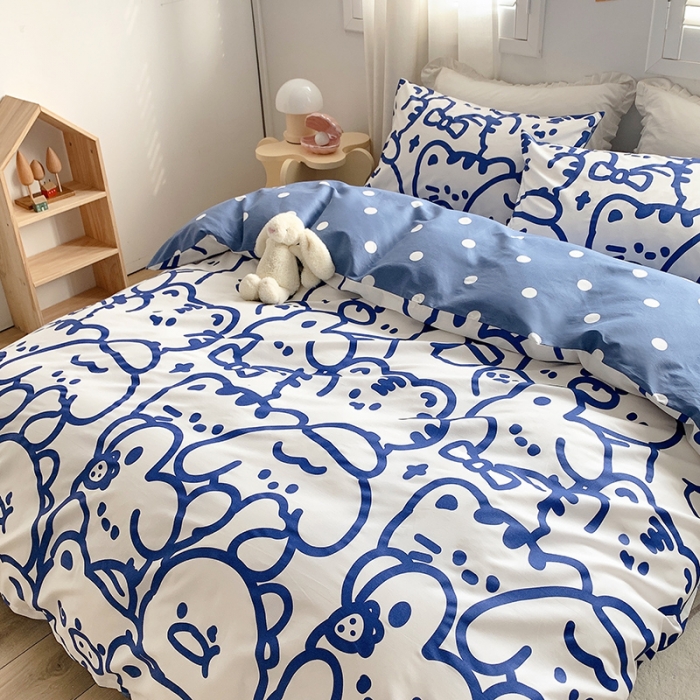 91家纺网 家纺一手货源 找家纺 怡家居 2022春季新款全棉四件套第五批 蓝精灵