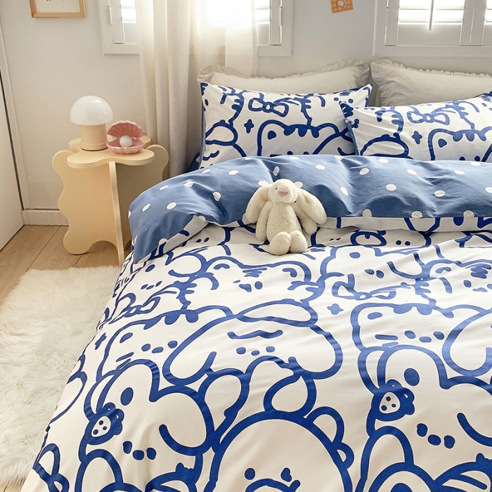 91家纺网 家纺一手货源 找家纺 怡家居 2022春季新款全棉四件套第五批 蓝精灵