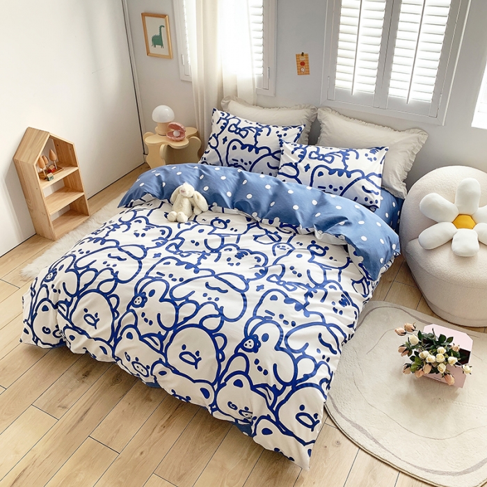 91家纺网 家纺一手货源 找家纺 怡家居 2022春季新款全棉四件套第五批 蓝精灵