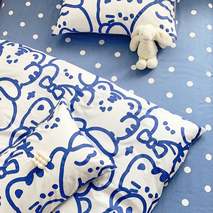 91家纺网 家纺一手货源 找家纺 怡家居 2022春季新款全棉四件套第五批 蓝精灵