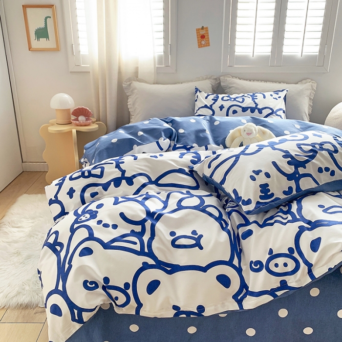 91家纺网 家纺一手货源 找家纺 怡家居 2022春季新款全棉四件套第五批 蓝精灵