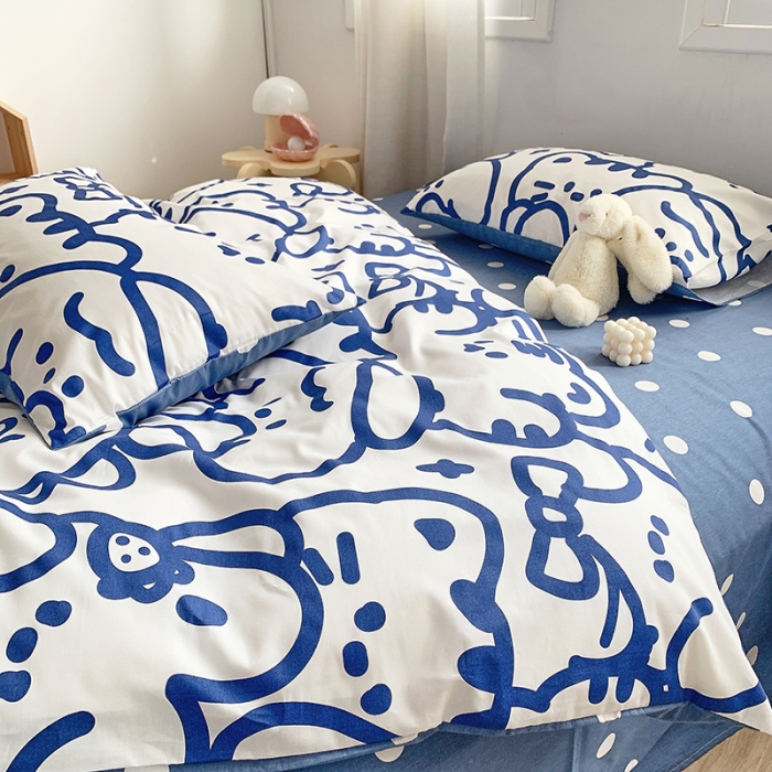 91家纺网 家纺一手货源 找家纺 怡家居 2022春季新款全棉四件套第五批 蓝精灵