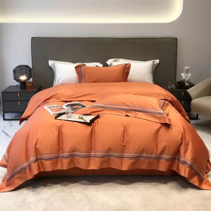 91家纺网 家纺一手货源 找家纺 太古汇 2022新款全棉三线绣花四件套-缤纷橙色