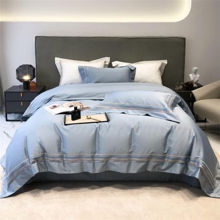 91家纺网 家纺一手货源 找家纺 太古汇 2022新款全棉三线绣花四件套-缤纷蓝色