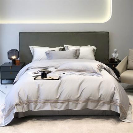 91家纺网 家纺一手货源 找家纺 太古汇 2022新款全棉三线绣花四件套-缤纷浅灰