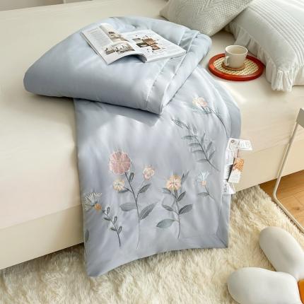 91家纺网 家纺一手货源 找家纺 澳洲羽 水氧棉刺绣拼角大豆夏凉被直播爆款空调被子 向阳花-灰