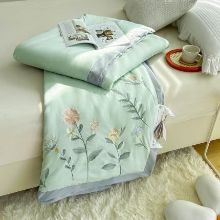 91家纺网 家纺一手货源 找家纺 澳洲羽 水氧棉刺绣拼角大豆夏凉被直播爆款空调被子 向阳花-绿