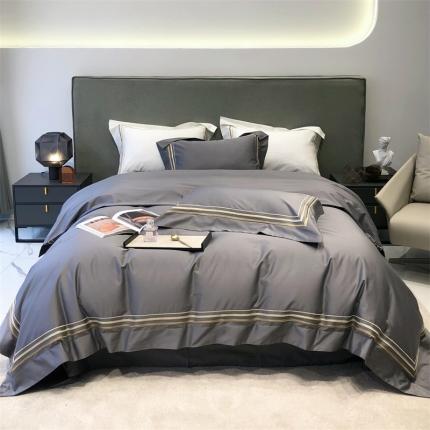 91家纺网 家纺一手货源 找家纺 太古汇 2022新款全棉三线绣花四件套-缤纷深灰