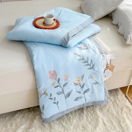 91家纺网 家纺一手货源 找家纺 澳洲羽 2024新水氧棉刺绣拼角大豆夏凉被直播爆款向阳花-蓝