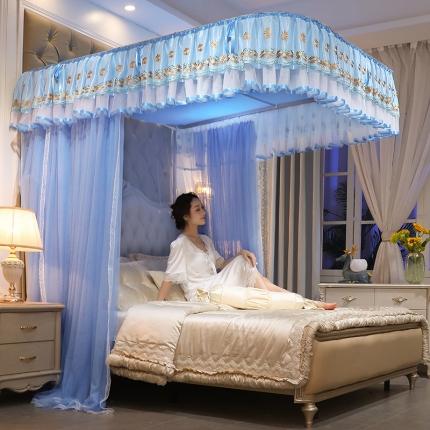 91家纺网 家纺一手货源 找家纺 迪凡保罗 2022新款A35广东拉绳土豪金手动导轨蚊帐天蓝色