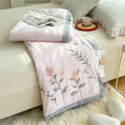 澳洲羽 水氧棉刺绣拼角大豆夏凉被直播爆款空调被子 向阳花-粉