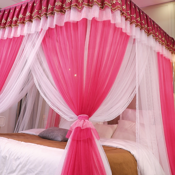 91家纺网 家纺一手货源 找家纺 迪凡保罗 2022新款A36双层纱导轨蚊帐 玫红色