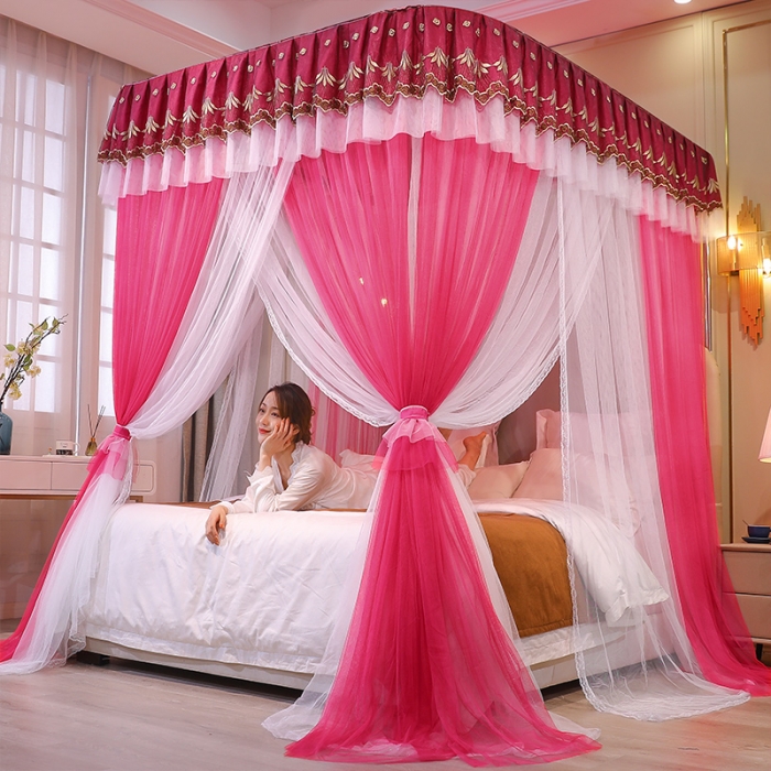 91家纺网 家纺一手货源 找家纺 迪凡保罗 2022新款A36双层纱导轨蚊帐 玫红色