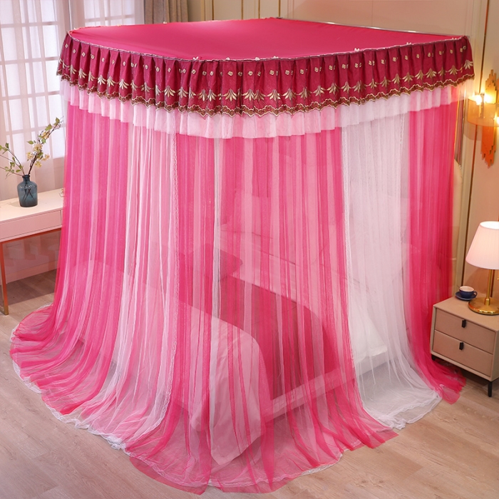 91家纺网 家纺一手货源 找家纺 迪凡保罗 2022新款A36双层纱导轨蚊帐 玫红色