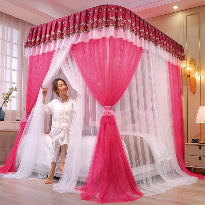 91家纺网 家纺一手货源 找家纺 迪凡保罗 2022新款A36双层纱导轨蚊帐 玫红色