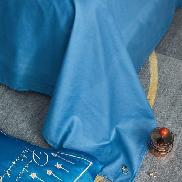 91家纺网 家纺一手货源 找家纺 凡客 2022新款磨毛提花重工刺绣小鹿四件套 小鹿森林-蓝