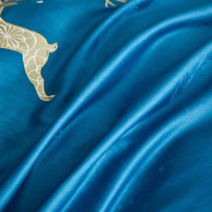 91家纺网 家纺一手货源 找家纺 凡客 2022新款磨毛提花重工刺绣小鹿四件套 小鹿森林-蓝