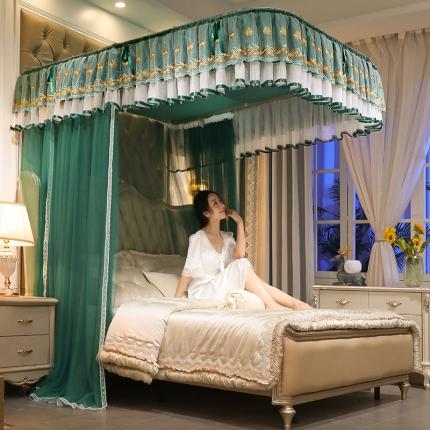 91家纺网 家纺一手货源 找家纺 迪凡保罗 2022新款A35广东拉绳土豪金手动导轨蚊帐墨绿色