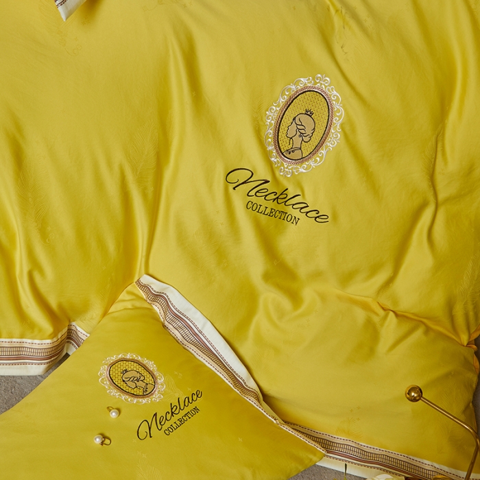 91家纺网 家纺一手货源 找家纺 凡客 2022新款有氧棉提加绣米诺斯四件套 米诺斯-黄