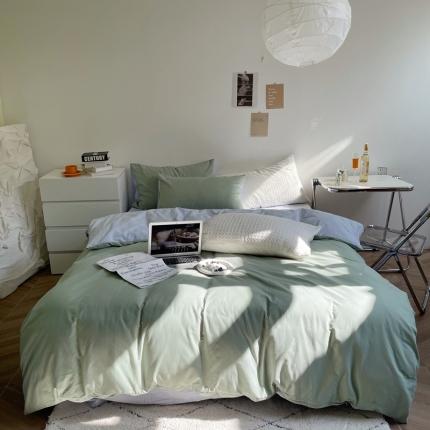 91家纺网 家纺一手货源 找家纺 窝米 2022春季新品素色双拼水洗棉系列四件套 艾青双拼