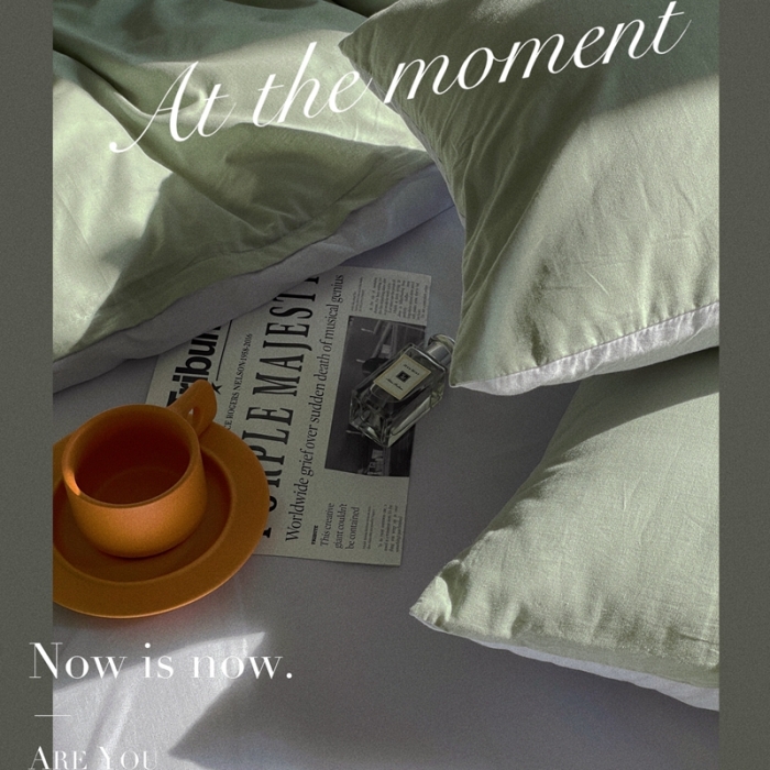 91家纺网 家纺一手货源 找家纺 窝米 2022春季新品素色双拼水洗棉系列四件套 艾青双拼