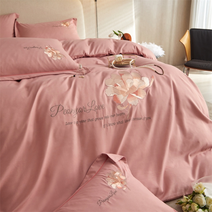 91家纺网 家纺一手货源 找家纺 凡客 2022新款有氧棉重工刺绣花开富贵系列四件套 花开富贵-粉