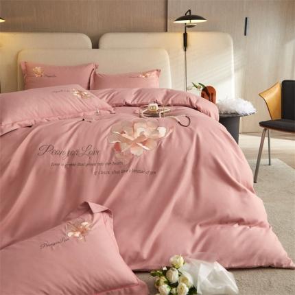 凡客 2022新款有氧棉重工刺绣花开富贵系列四件套 花开富贵-粉