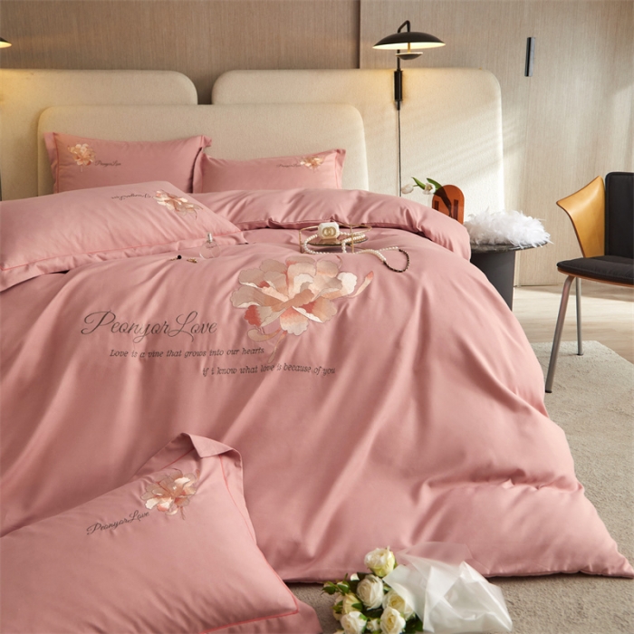 91家纺网 家纺一手货源 找家纺 凡客 2022新款有氧棉重工刺绣花开富贵系列四件套 花开富贵-粉