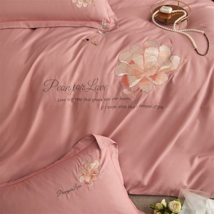 91家纺网 家纺一手货源 找家纺 凡客 2022新款有氧棉重工刺绣花开富贵系列四件套 花开富贵-粉