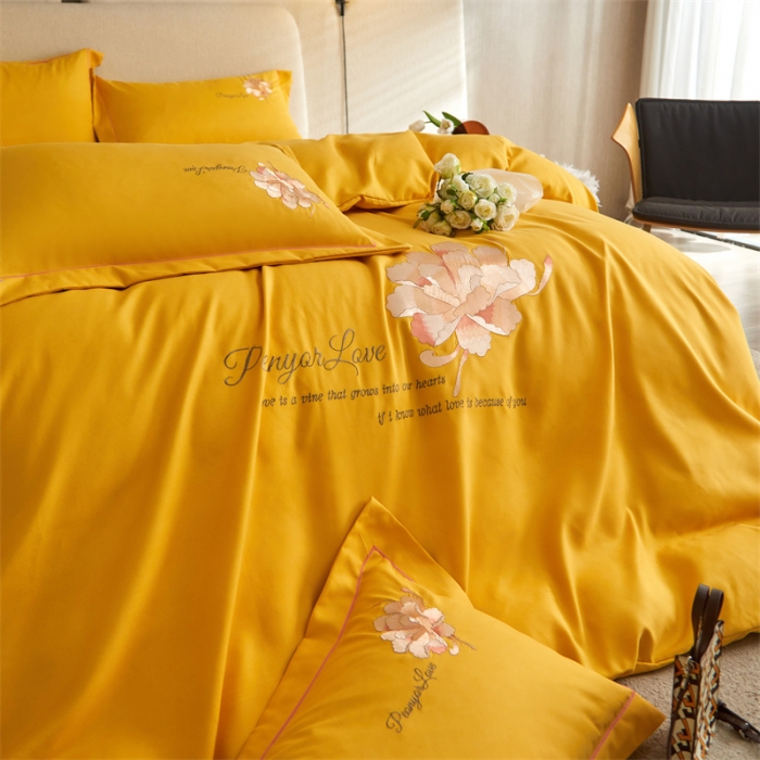 91家纺网 家纺一手货源 找家纺 凡客 2022新款有氧棉重工刺绣花开富贵系列四件套 花开富贵-黄