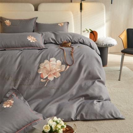 凡客 2022新款有氧棉重工刺绣花开富贵系列四件套 花开富贵-灰