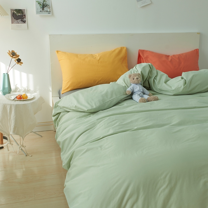 91家纺网 家纺一手货源 找家纺 潮邦 2025春夏纯色混拼全棉四件套 牛油果绿